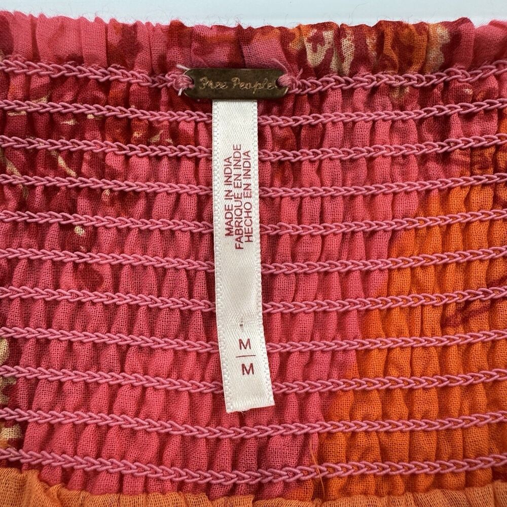 Free People Sawyer Maxi Skirt M Pink Orange Tropical Tiered Ruffle Boho Cotton - Picture 3 of 10